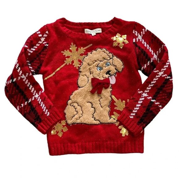 Margaux & Lexi Red Puppy Holiday Sweater 4 - Picture 1 of 3
